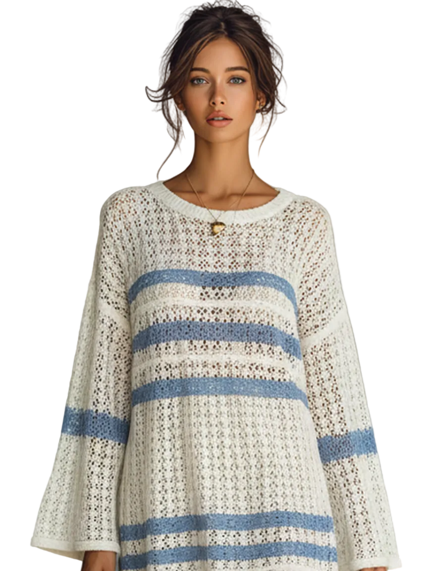 Emily & Isabella Brooks | Women's Openwork Knit Striped Mini Dress