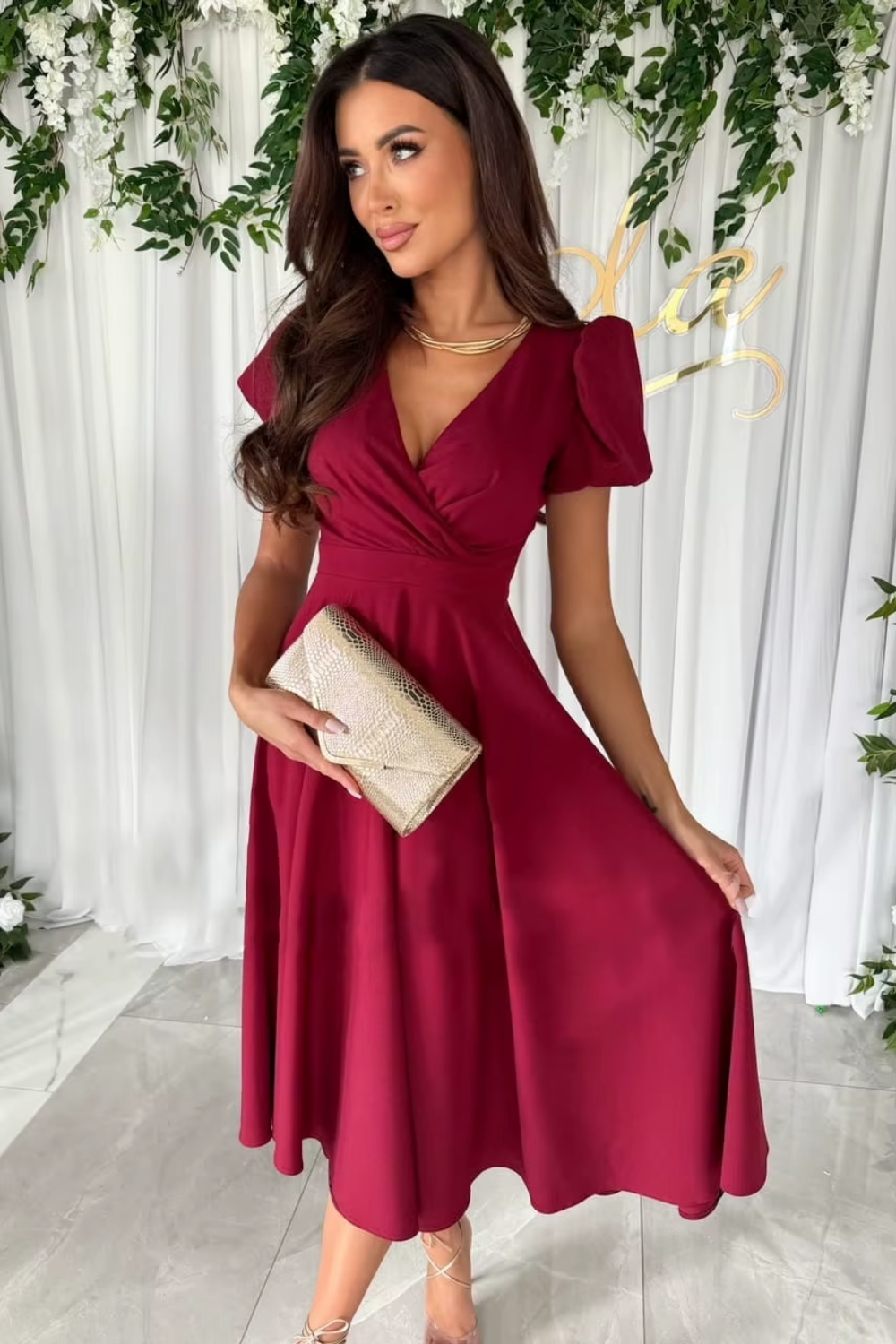 Emily & Isabella Brooks | Elegant V-Neck Midi Dress