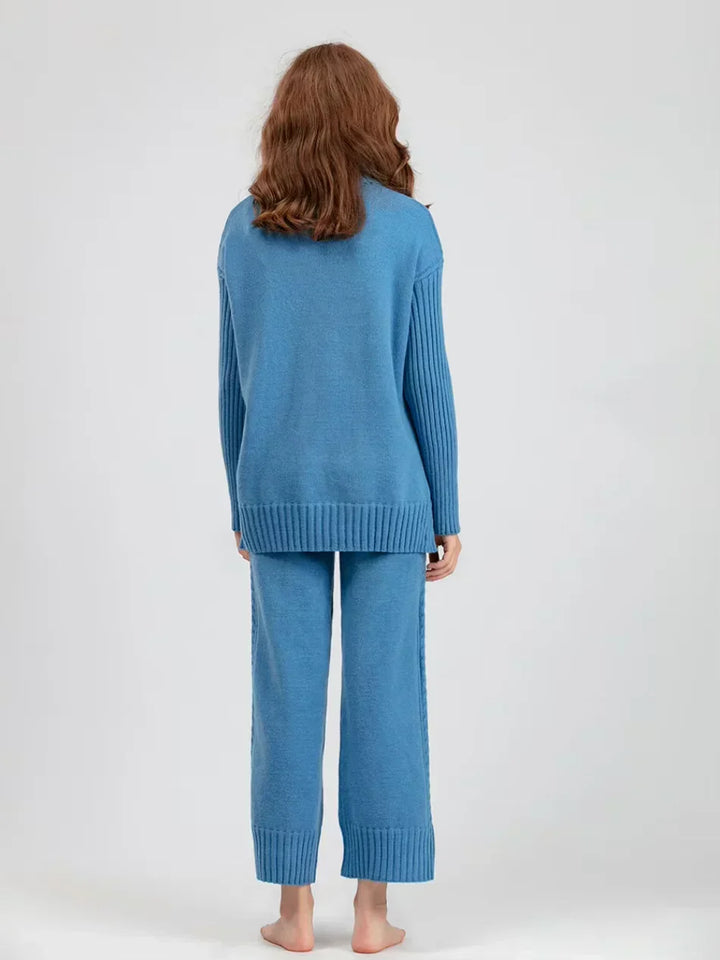Emily & Isabella Brooks | High-Neck Knit Sweater & Loose Pants Set