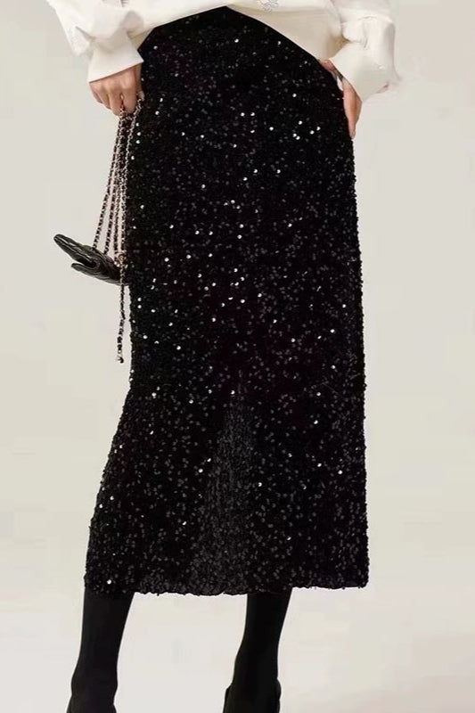 Emily & Isabella Brooks | Black Sequin Midi Skirt