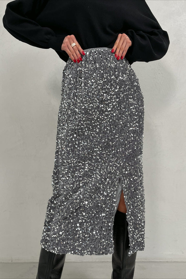 Emily & Isabella Brooks | Sequin High Waist Bodycon Midi Skirt
