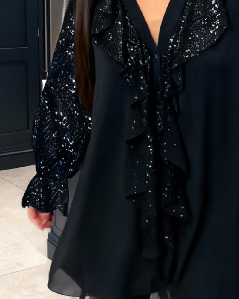 Emily & Isabella Brooks | Loose Solid Color Blouse with Ruffles
