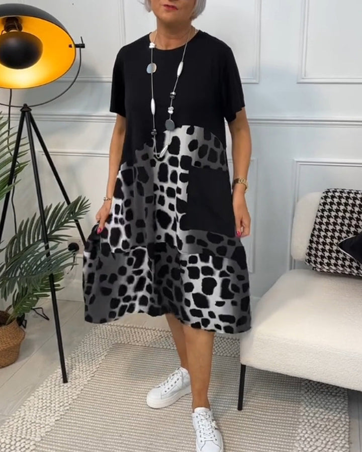 Emily & Isabella Brooks | Short Sleeve Leopard Print Midi Dress
