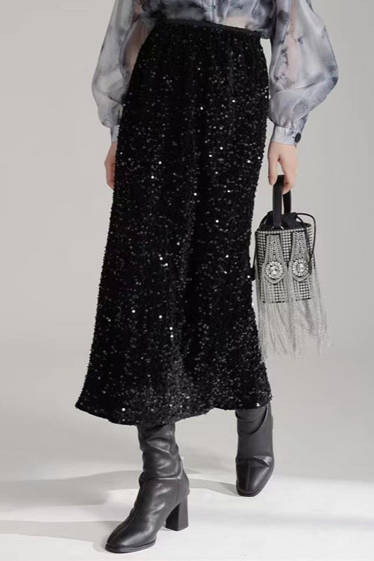 Emily & Isabella Brooks | Black Sequin Midi Skirt