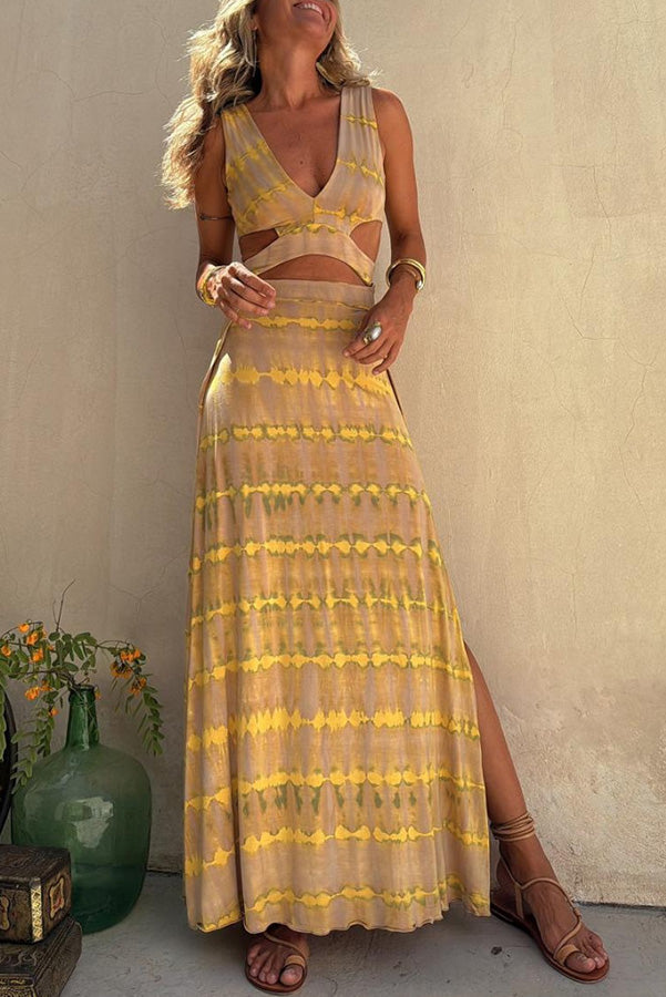 Emily & Isabella Brooks | Tie-dye Print Cutout Design Slit Stretch Dress