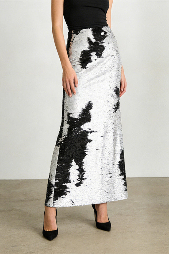 Emily & Isabella Brooks | Metallic Sequin High Waisted Pencil Skirt