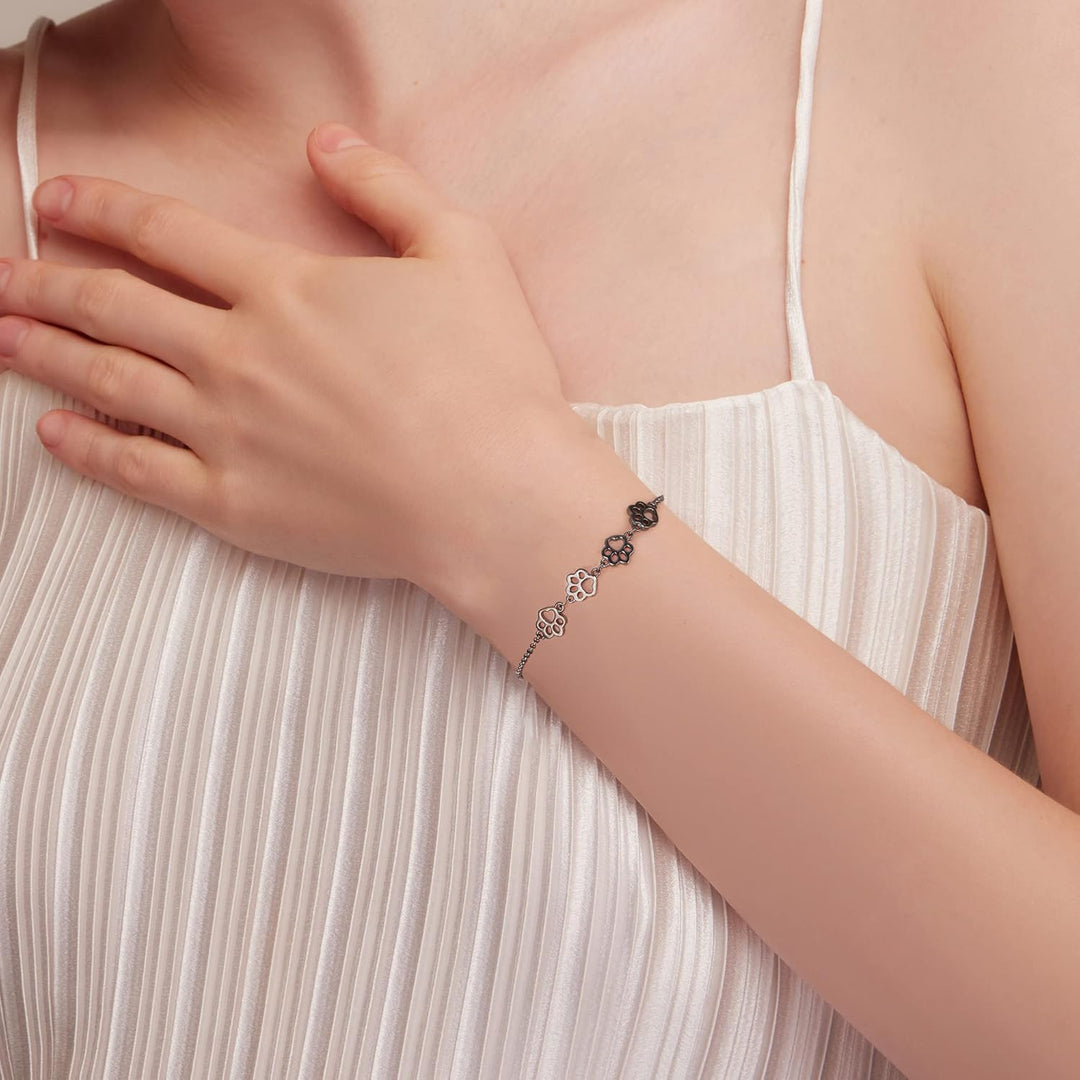 Emily & Isabella Brooks | Sterling Silver Paw Print Bracelet - Adjustable Fit