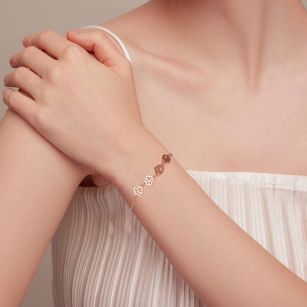 Emily & Isabella Brooks | Sterling Silver Paw Print Bracelet - Adjustable Fit