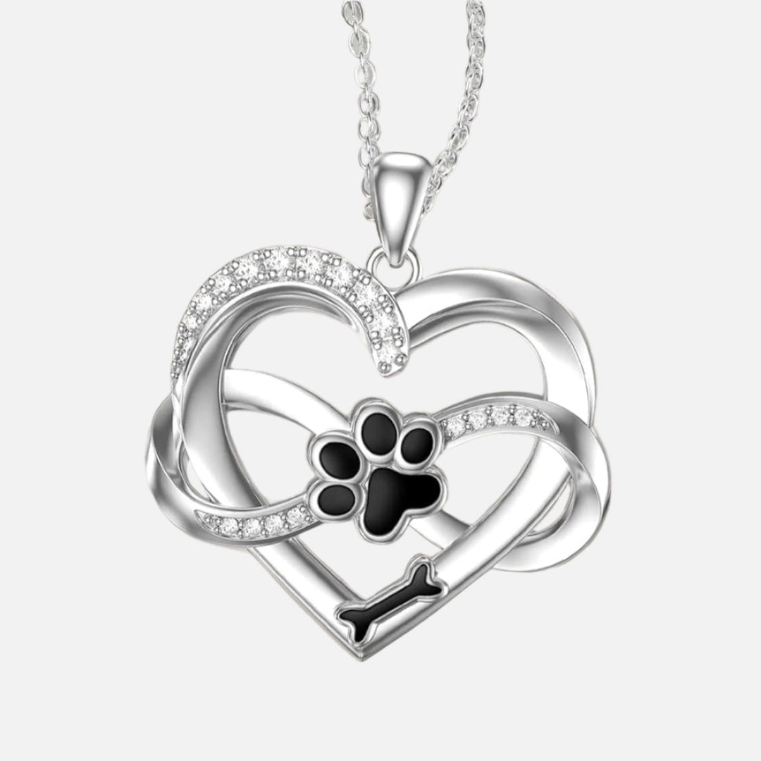 Emily & Isabella Brooks | Heart and Paw Necklace in Sterling Silver with Zirconia