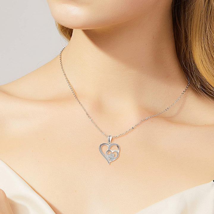 Emily & Isabella Brooks | Sterling Silver Necklace with Paw and Heart Design and Zirconia