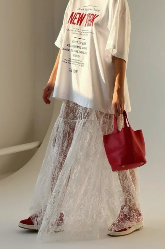 Emily & Isabella Brooks | Jacquard Lace High Waist Maxi Skirt