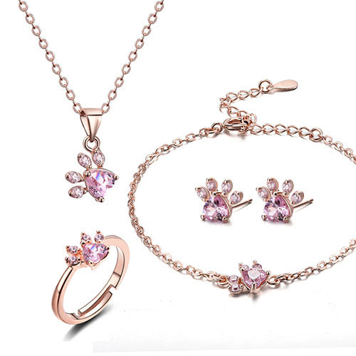 Emily & Isabella Brooks | Rose Gold Jewelry Set – 4 Pieces with Zirconia Heart (Ring, Necklace, Earrings, Bracelet)