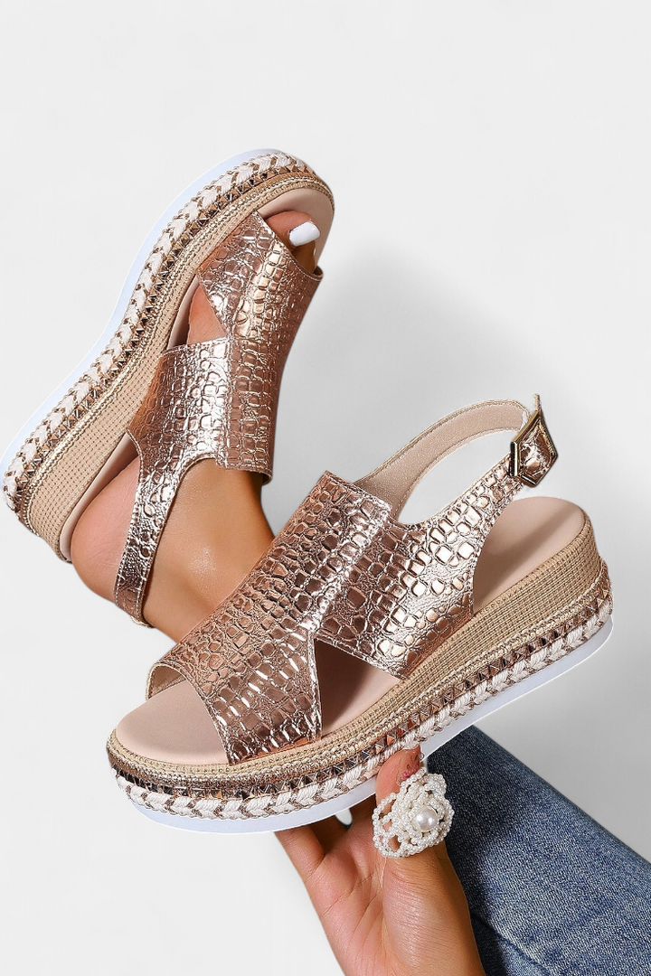 Emily & Isabella Brooks | Platform sandals with embossed texture and woven sole