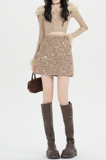 Emily & Isabella Brooks | High Waisted Sequin A Line Skirt