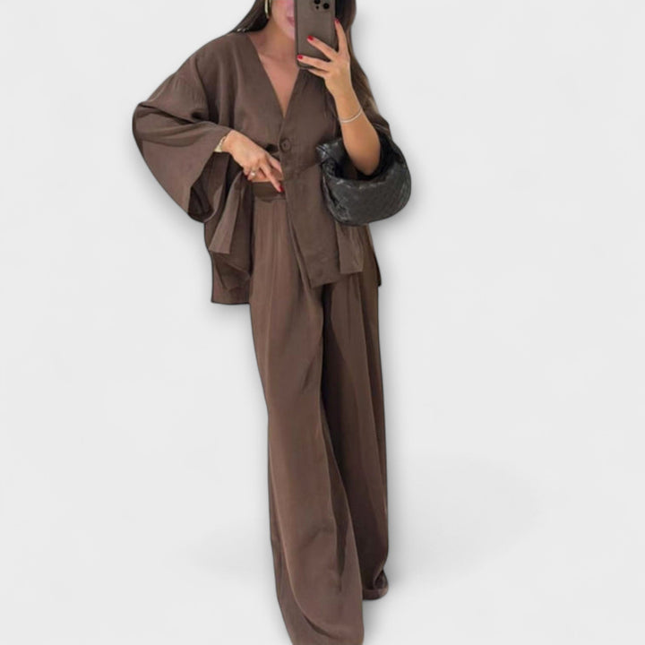 Emily & Isabella Brooks | Casual V-Neck Top and Pants Set