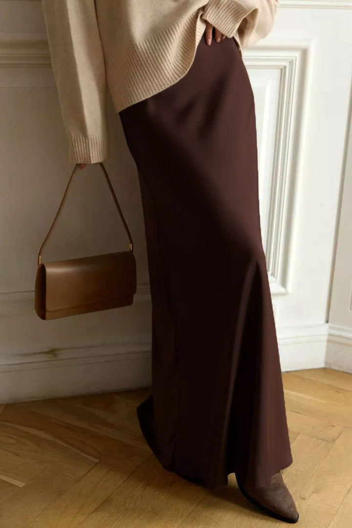 Emily & Isabella Brooks | High Waist Satin Mermaid Maxi Skirt