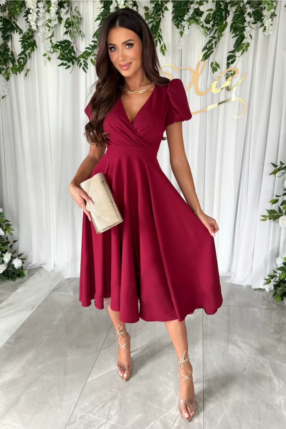 Emily & Isabella Brooks | Elegant V-Neck Midi Dress