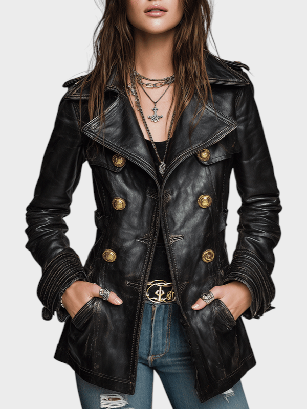 Emily & Isabella Brooks | Vintage Black Faux Leather Double Breasted Jacket