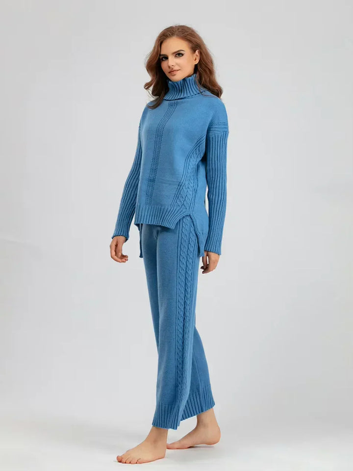Emily & Isabella Brooks | High-Neck Knit Sweater & Loose Pants Set