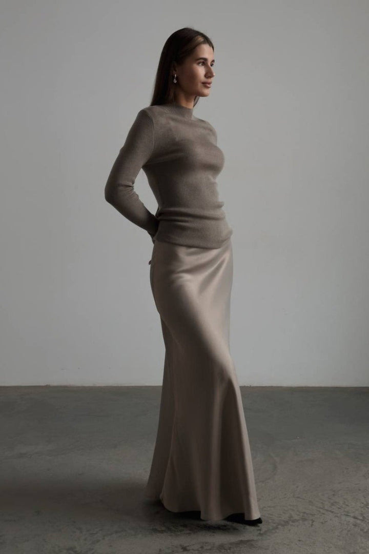 Emily & Isabella Brooks | High Waist Satin Mermaid Maxi Skirt