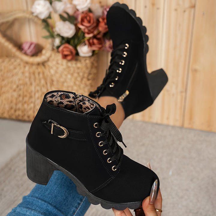 Emily & Isabella Brooks | Lace-Up Heel Boots in Black