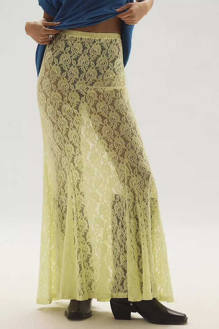 Emily & Isabella Brooks | Sheer Embroidered Lace Maxi Skirt