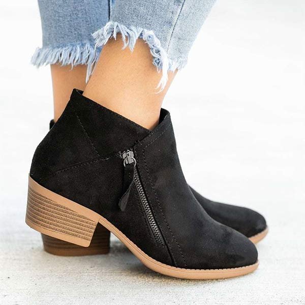 Emily & Isabella Brooks | Women's Ankle Boots, Double Zipper, Chunky Low Heel