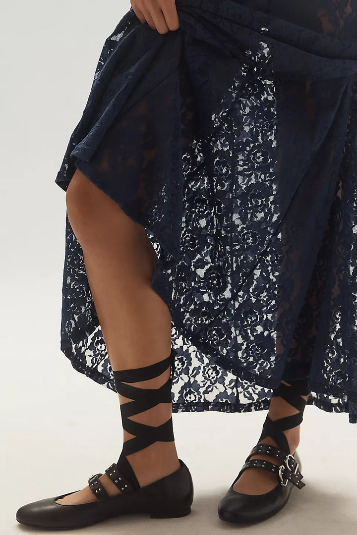 Emily & Isabella Brooks | Sheer Embroidered Lace Maxi Skirt