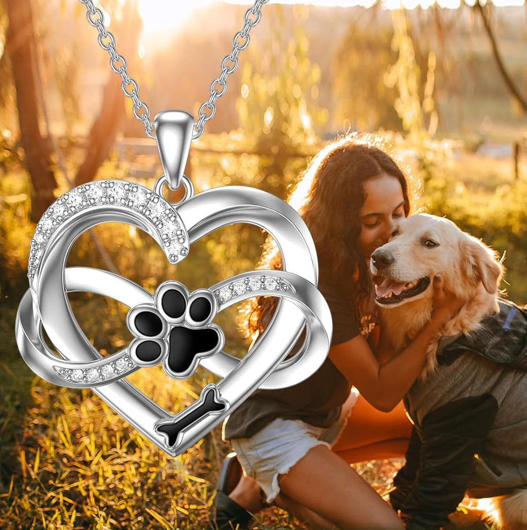 Emily & Isabella Brooks | Heart and Paw Necklace in Sterling Silver with Zirconia