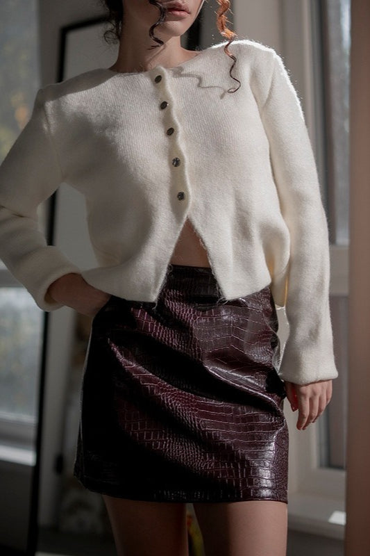 Emily & Isabella Brooks | Crocodile Pattern PU Leather High Waist Mini Skirt