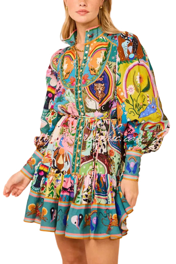 Emily & Isabella Brooks | Unique Print Balloon Sleeve Button Shirt Mini Dress