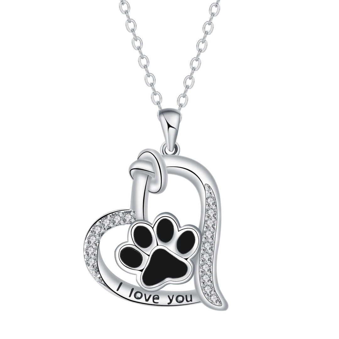 Emily & Isabella Brooks | Heart-shaped Dog Paw Print Necklace in Silver with Zirconia