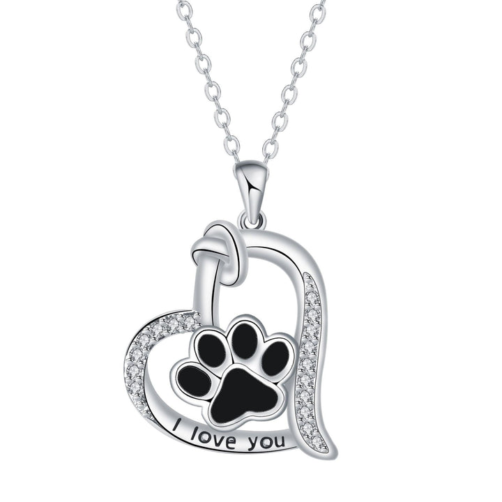 Emily & Isabella Brooks | Heart-shaped Dog Paw Print Necklace in Silver with Zirconia