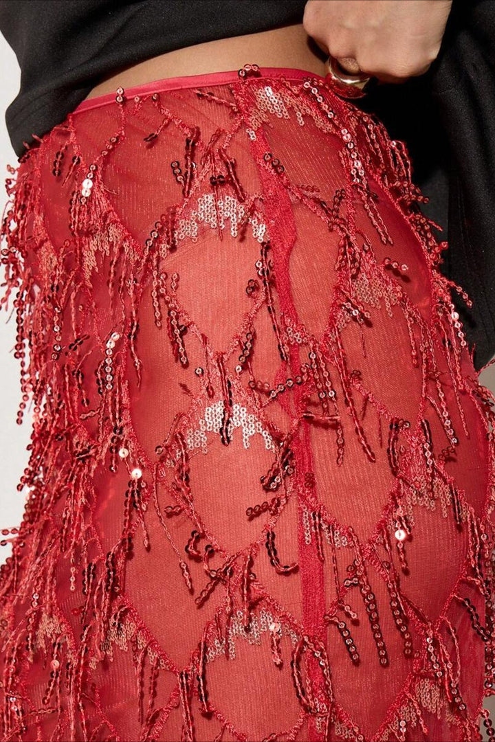 Emily & Isabella Brooks | Sequin Fringe Midi Skirt