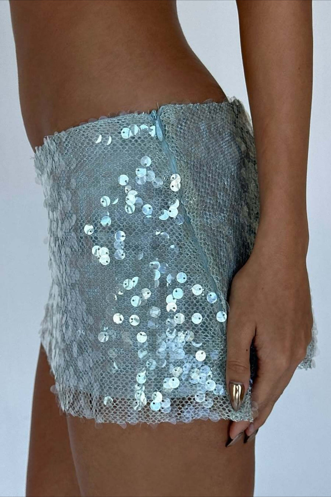 Emily & Isabella Brooks | Solid Color Sequin Fitted Mini Skirt