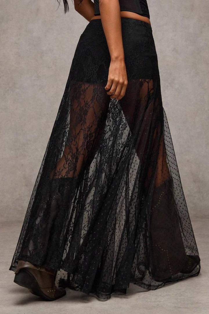 Emily & Isabella Brooks | Low Waist Lace Trim Bodycon Skirt