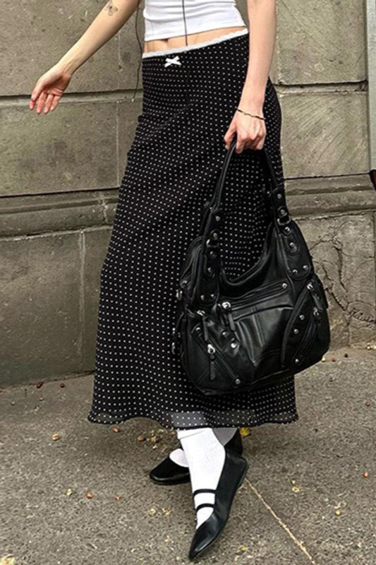 Emily & Isabella Brooks | Lace Trim Polka Dot Bodycon Skirt