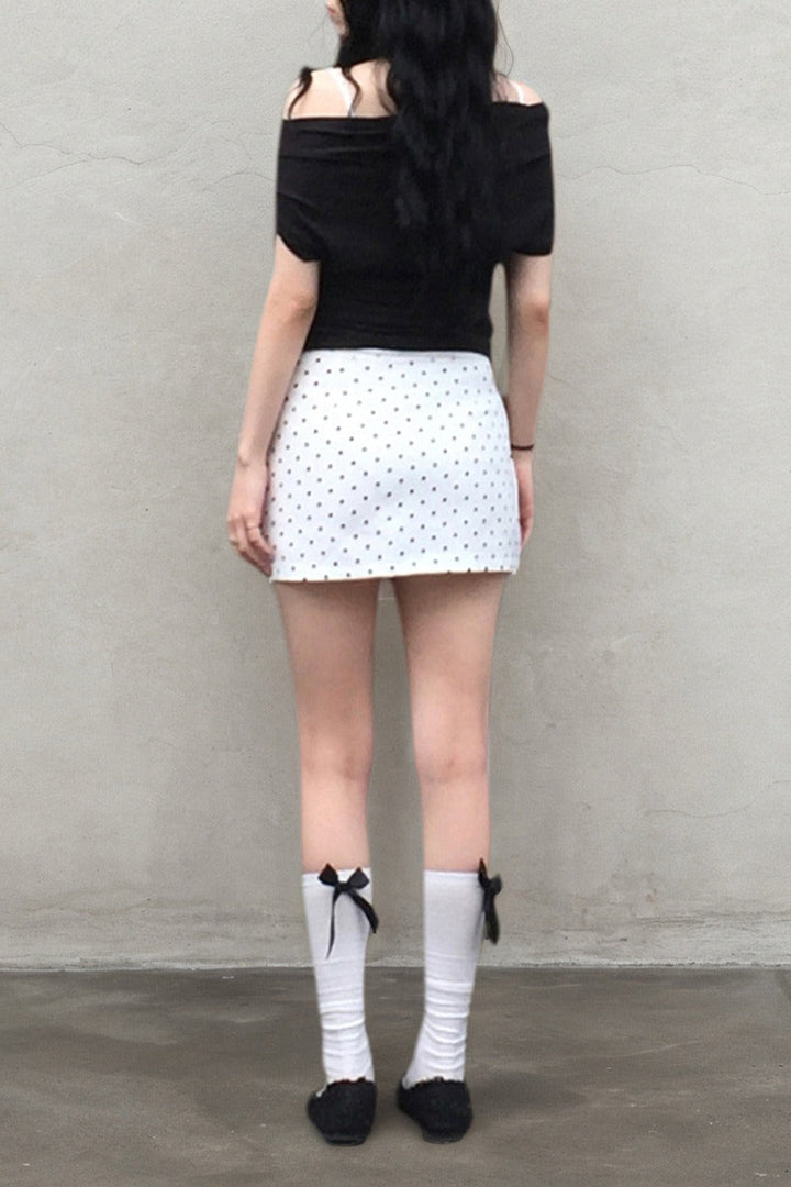 Emily & Isabella Brooks | White Polka Dot Bodycon Mini Skirt