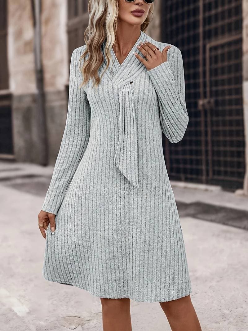Emily & Isabella Brooks | Ribbed Knit Dress with Scarf