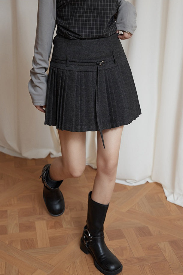 Emily & Isabella Brooks | Solid Wool Pleated High Waist Skirt