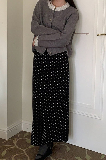 Emily & Isabella Brooks | High Waist Polka Dot Skirt with Back Slit