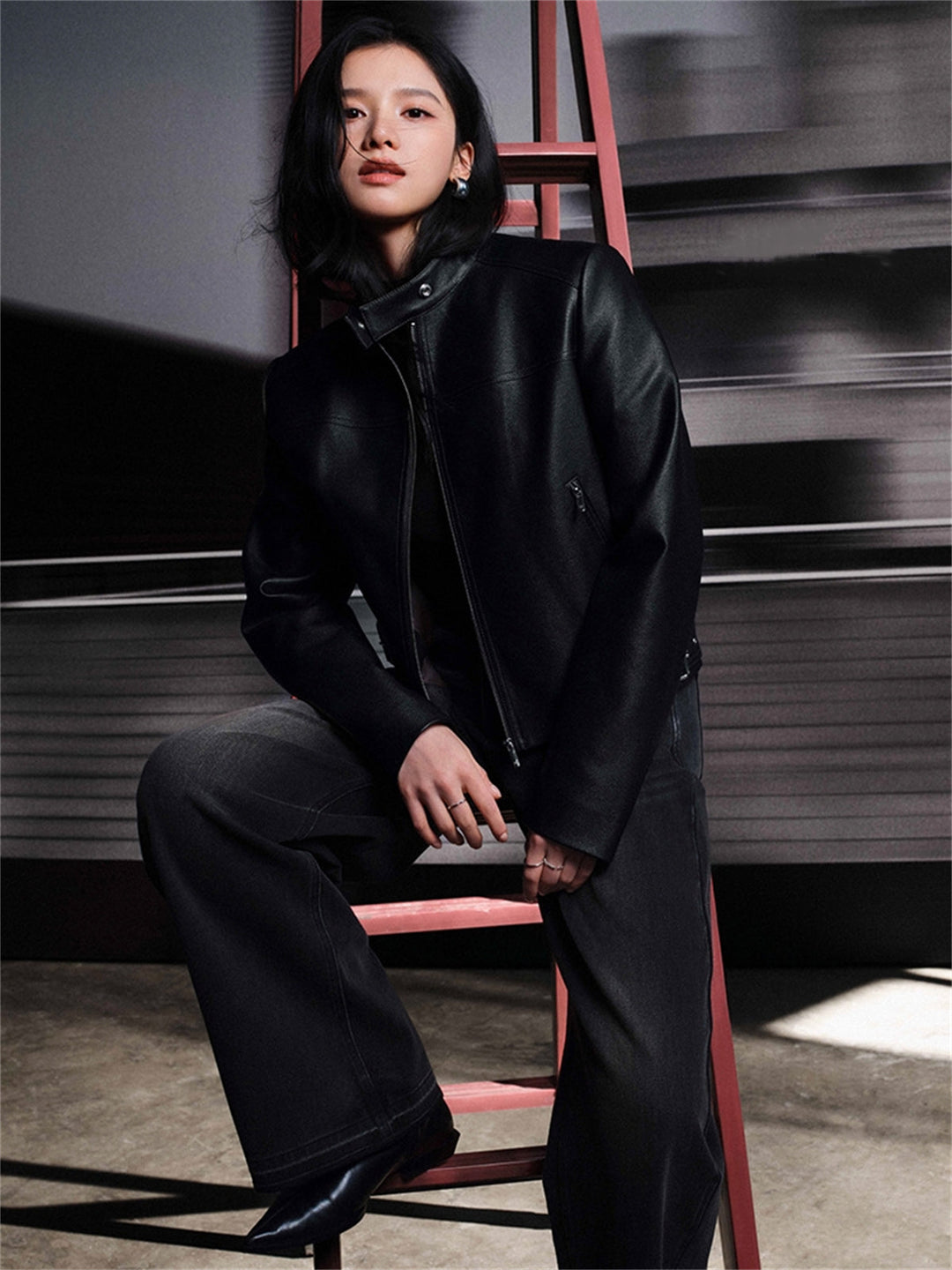 Emily & Isabella Brooks | Short PU motorcycle jacket