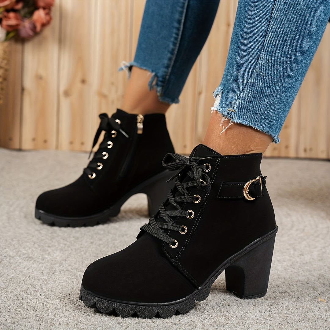 Emily & Isabella Brooks | Lace-Up Heel Boots in Black