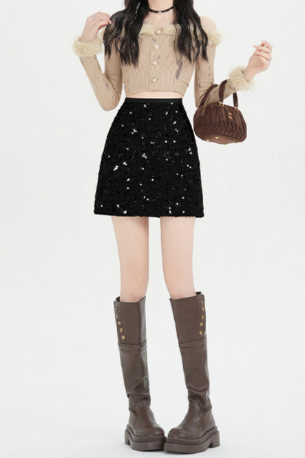Emily & Isabella Brooks | High Waisted Sequin A Line Skirt