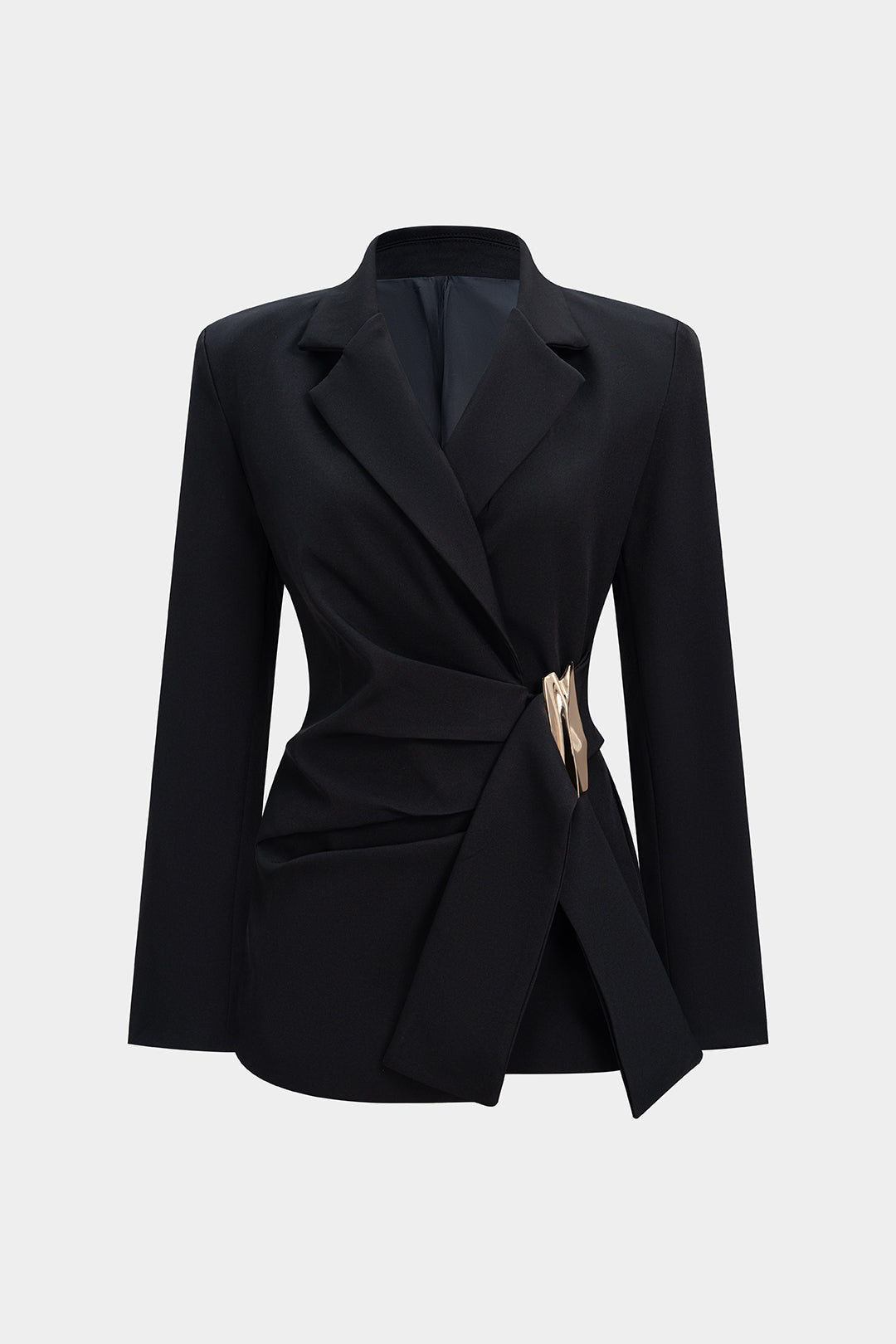 Emily & Isabella Brooks | Notched Lapel Metallic Decor Ruched Asymmetrical Blazer