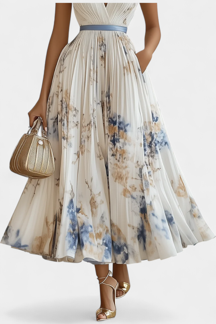 Emily & Isabella Brooks | Sleeveless Pleated Midi Dress, Floral Print