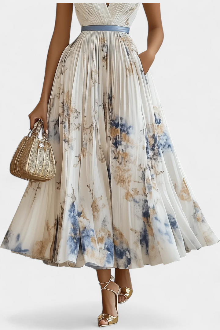 Emily & Isabella Brooks | Sleeveless Pleated Midi Dress, Floral Print
