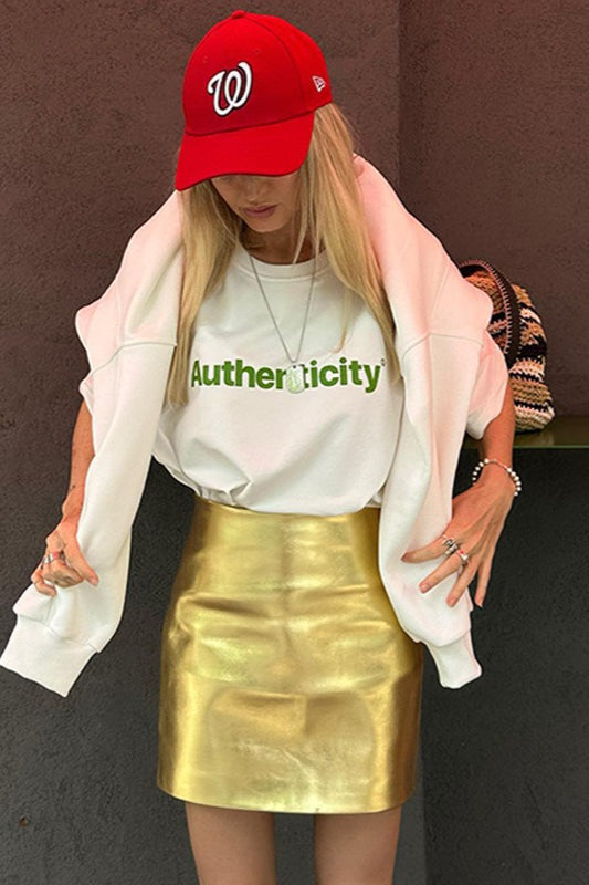 Emily & Isabella Brooks | Solid Metallic Bodycon Mini Skirt