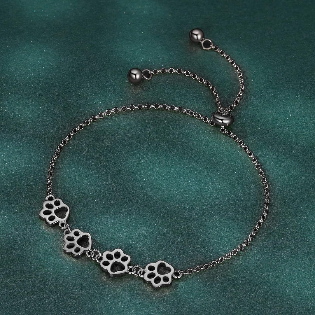 Emily & Isabella Brooks | Sterling Silver Paw Print Bracelet - Adjustable Fit