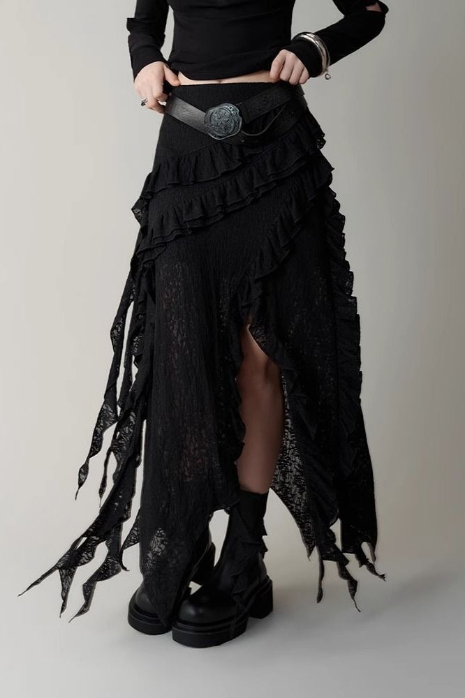 Emily & Isabella Brooks | Asymmetric Wool Blend Maxi Skirt in Black and White